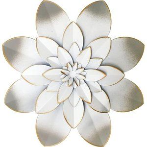 White Metal Flower Wall Art Decor, 9.5“ Rustic Modern Floral Sculpture